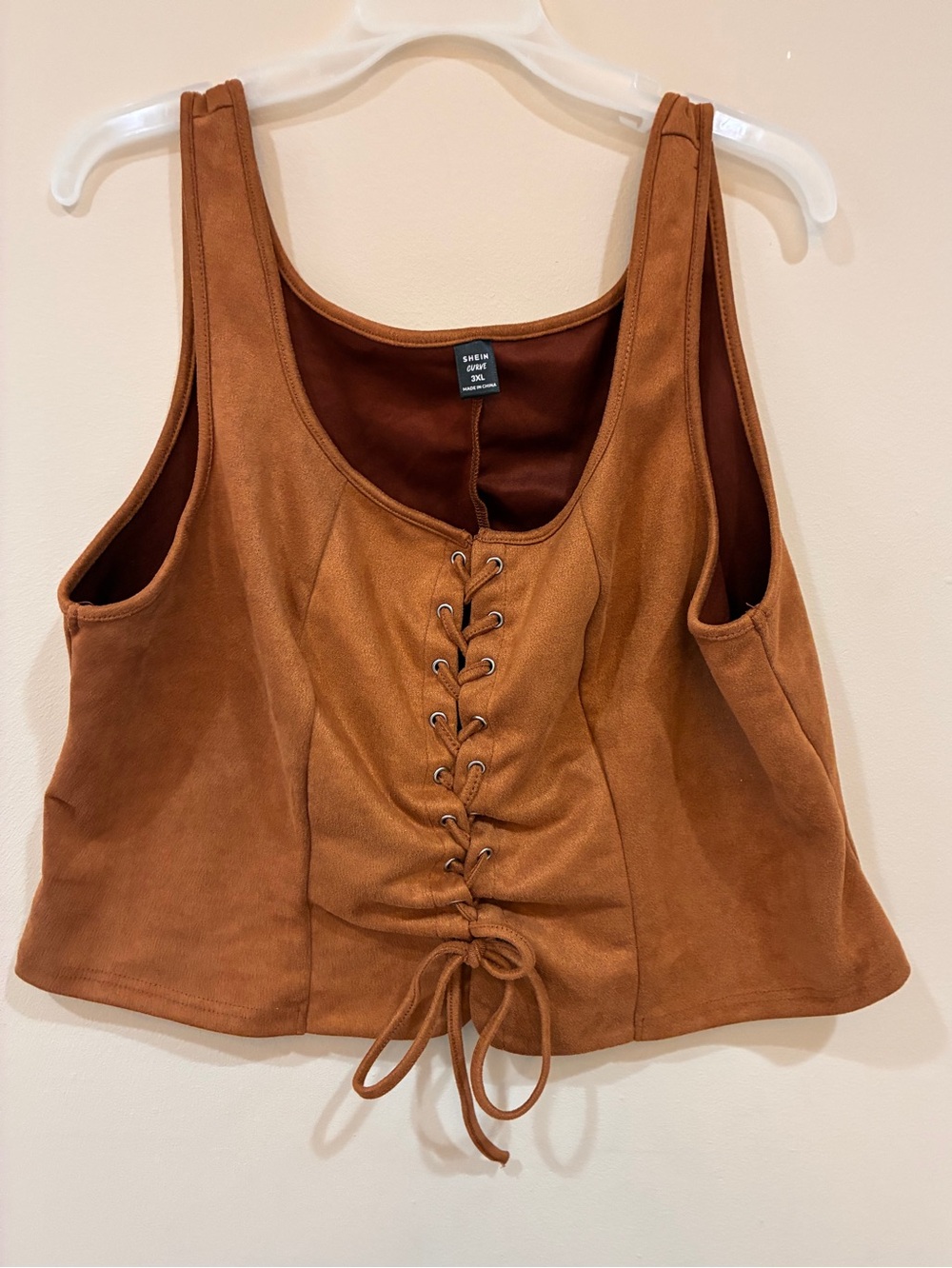 Shein Faux Suede Brown Lace-Up sleeveless tank top vest